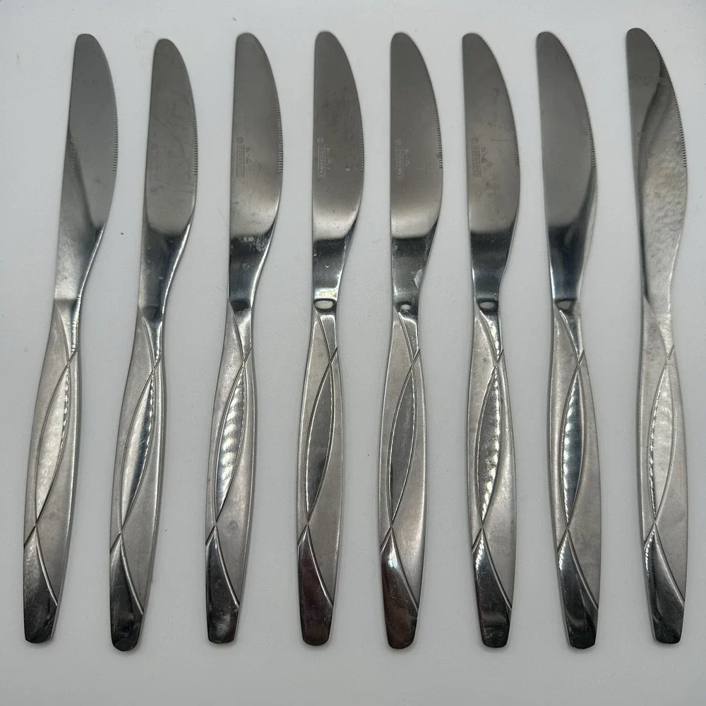 Cambridge Swoon Sand Stainless 8 Dinner Knives Glossy Satin Swirl Replacements